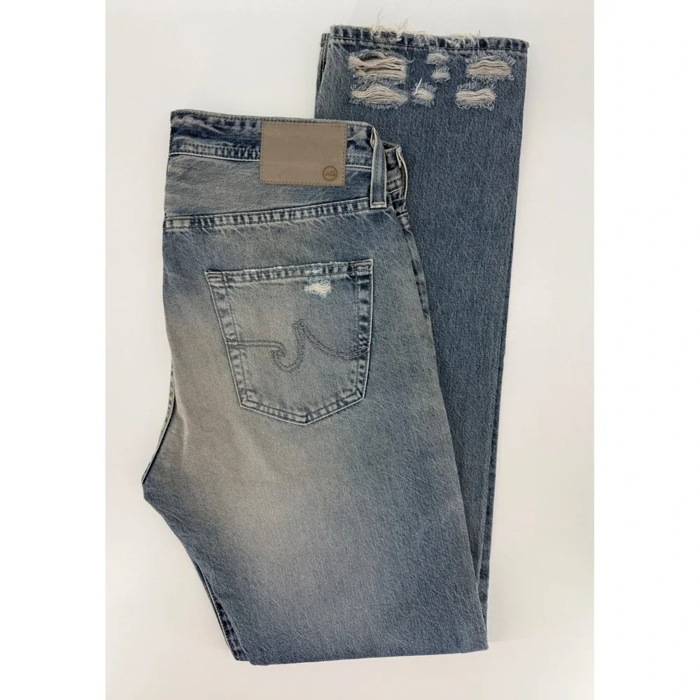 AG Adriano Goldschmied Jeans Mens 31 Blue The Pipe Distressed Straight Leg